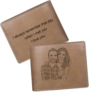 JewelOra Gifts for Men - Personalized Photo Wallet for Men - Custom Picture Wallet for Dad - Engraved Text PU Leather Wallet for Father Personalized Gifts