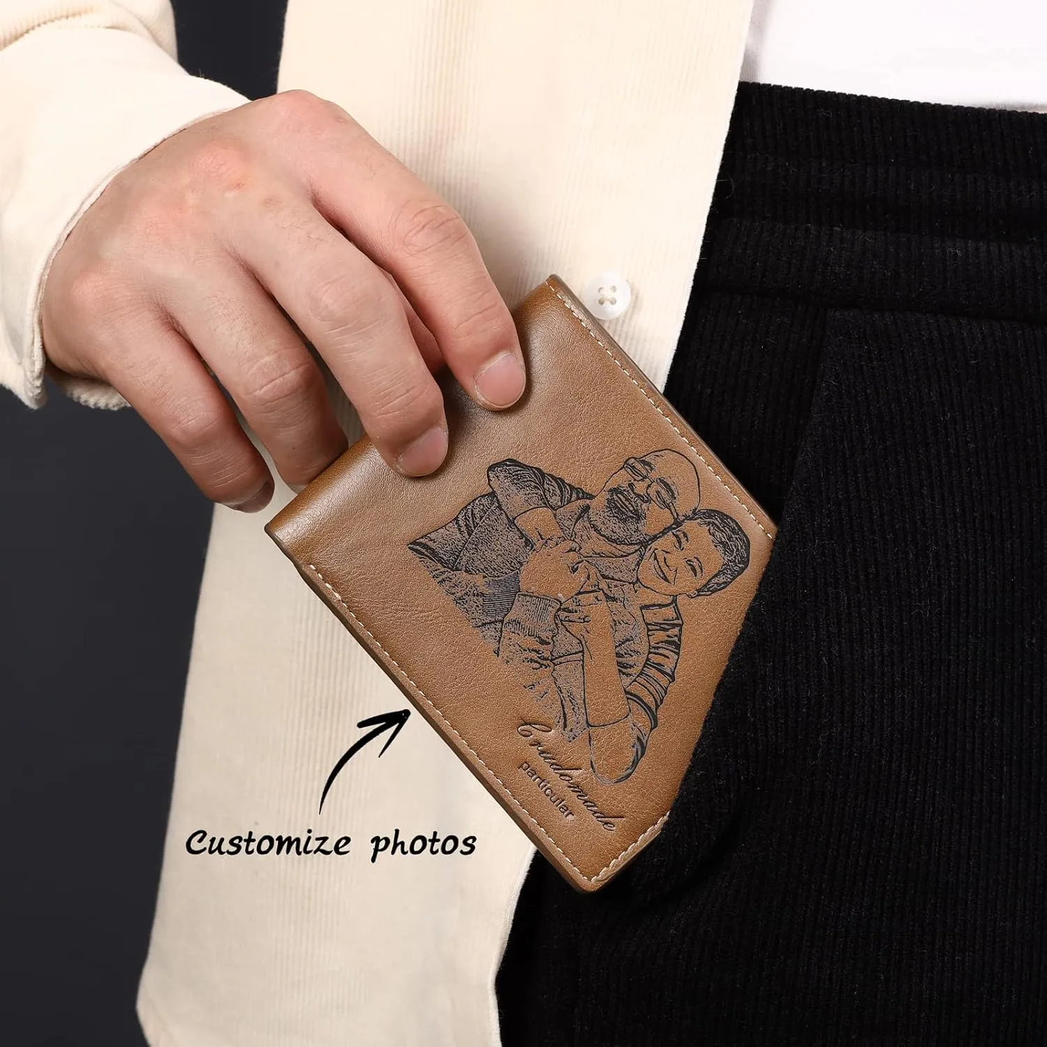 JewelOra Gifts for Men - Personalized Photo Wallet for Men - Custom Picture Wallet for Dad - Engraved Text PU Leather Wallet for Father Personalized Gifts