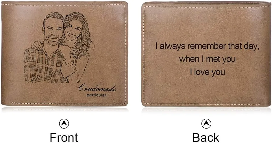 JewelOra Gifts for Men - Personalized Photo Wallet for Men - Custom Picture Wallet for Dad - Engraved Text PU Leather Wallet for Father Personalized Gifts