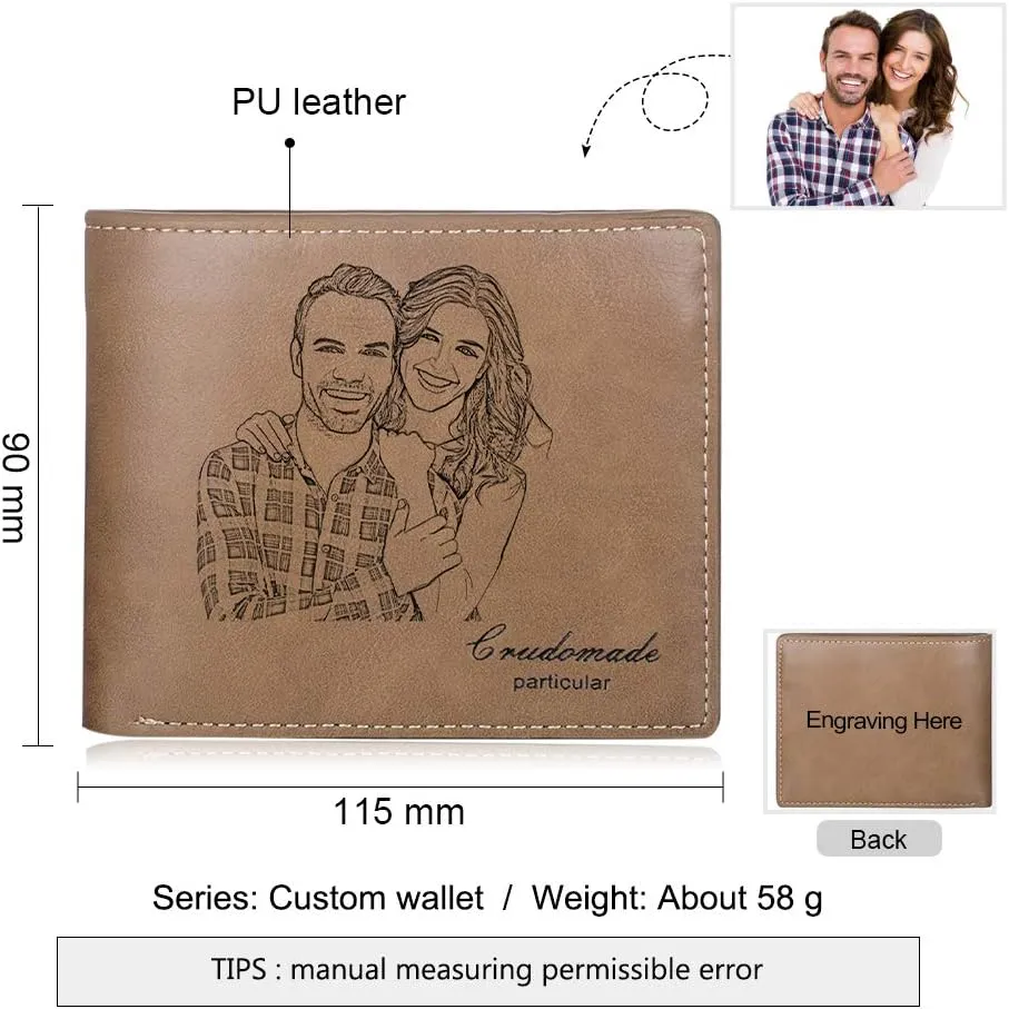 JewelOra Gifts for Men - Personalized Photo Wallet for Men - Custom Picture Wallet for Dad - Engraved Text PU Leather Wallet for Father Personalized Gifts