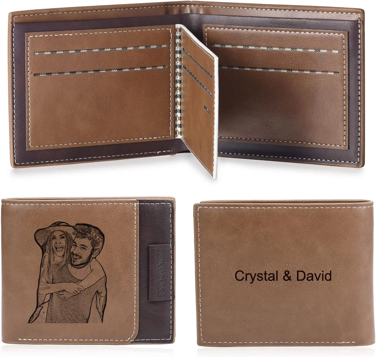JewelOra Gifts for Men - Personalized Photo Wallet for Men - Custom Picture Wallet for Dad - Engraved Text PU Leather Wallet for Father Personalized Gifts