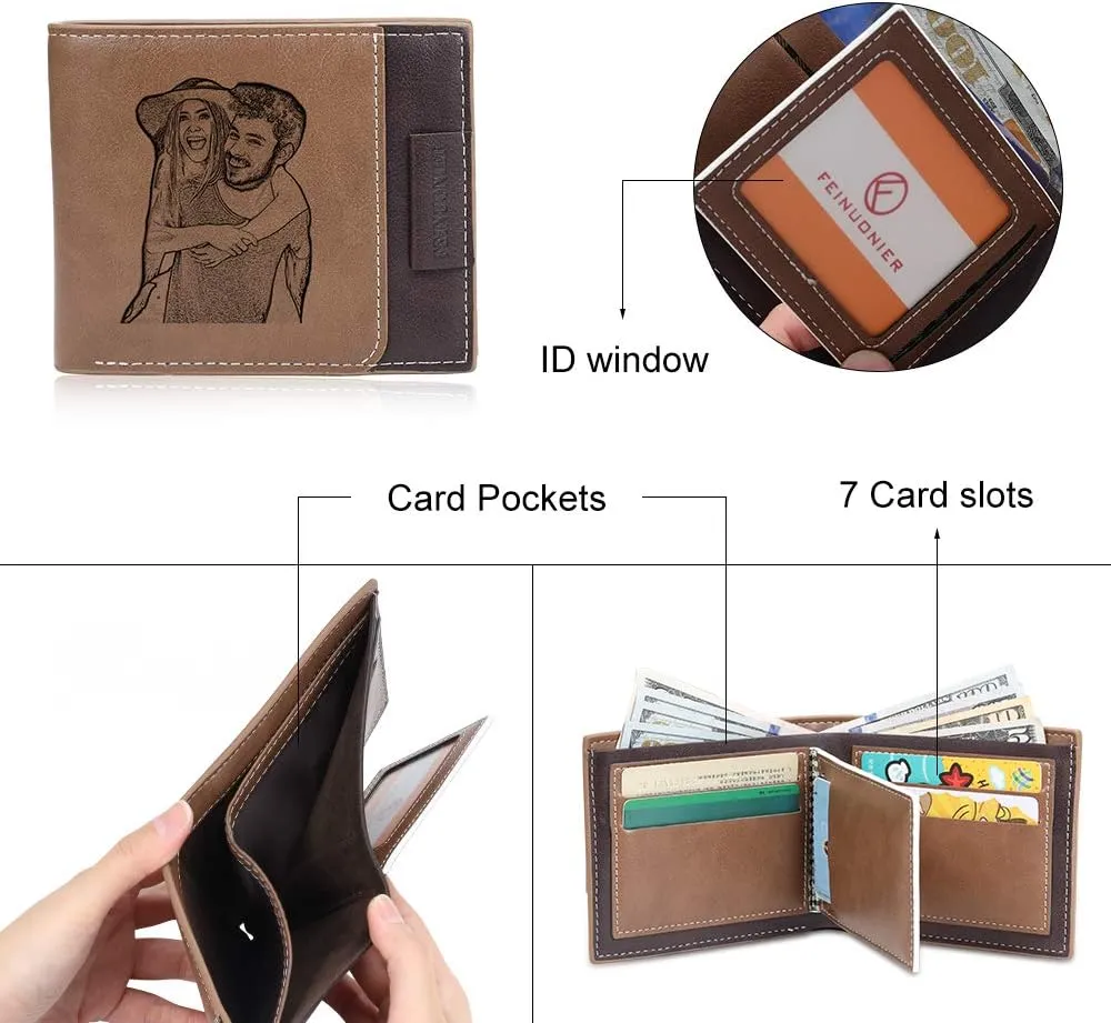 JewelOra Gifts for Men - Personalized Photo Wallet for Men - Custom Picture Wallet for Dad - Engraved Text PU Leather Wallet for Father Personalized Gifts