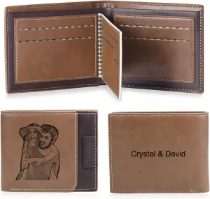 JewelOra Gifts for Men - Personalized Photo Wallet for Men - Custom Picture Wallet for Dad - Engraved Text PU Leather Wallet for Father Personalized Gifts
