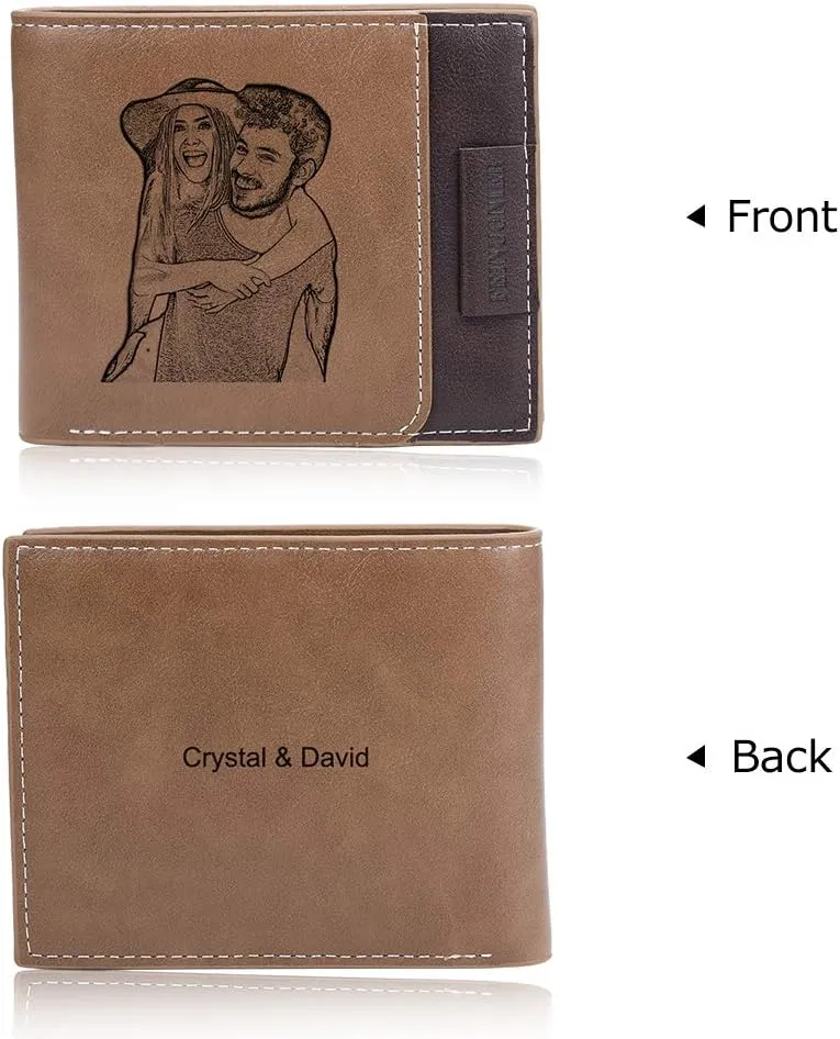 JewelOra Gifts for Men - Personalized Photo Wallet for Men - Custom Picture Wallet for Dad - Engraved Text PU Leather Wallet for Father Personalized Gifts