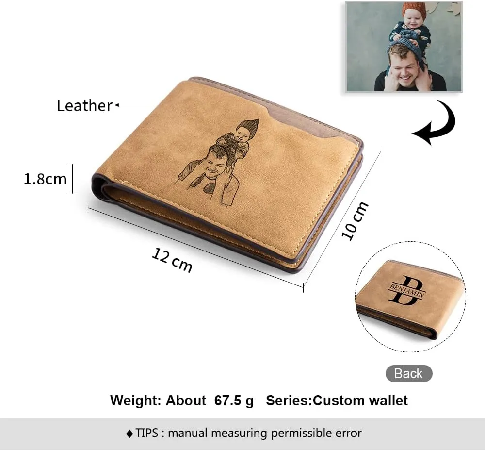 JewelOra Personalized Father's Gifts Custom Photo Wallet for Men, Personalized Engraved Initial Name Wallet, Customized Picture Leather Wallet for Father's Day Gift for Husband, Dad, Son(Style 2)