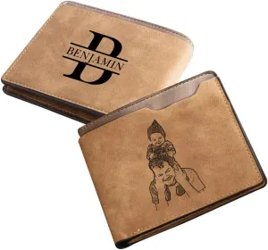 JewelOra Personalized Father's Gifts Custom Photo Wallet for Men, Personalized Engraved Initial Name Wallet, Customized Picture Leather Wallet for Father's Day Gift for Husband, Dad, Son(Style 2)