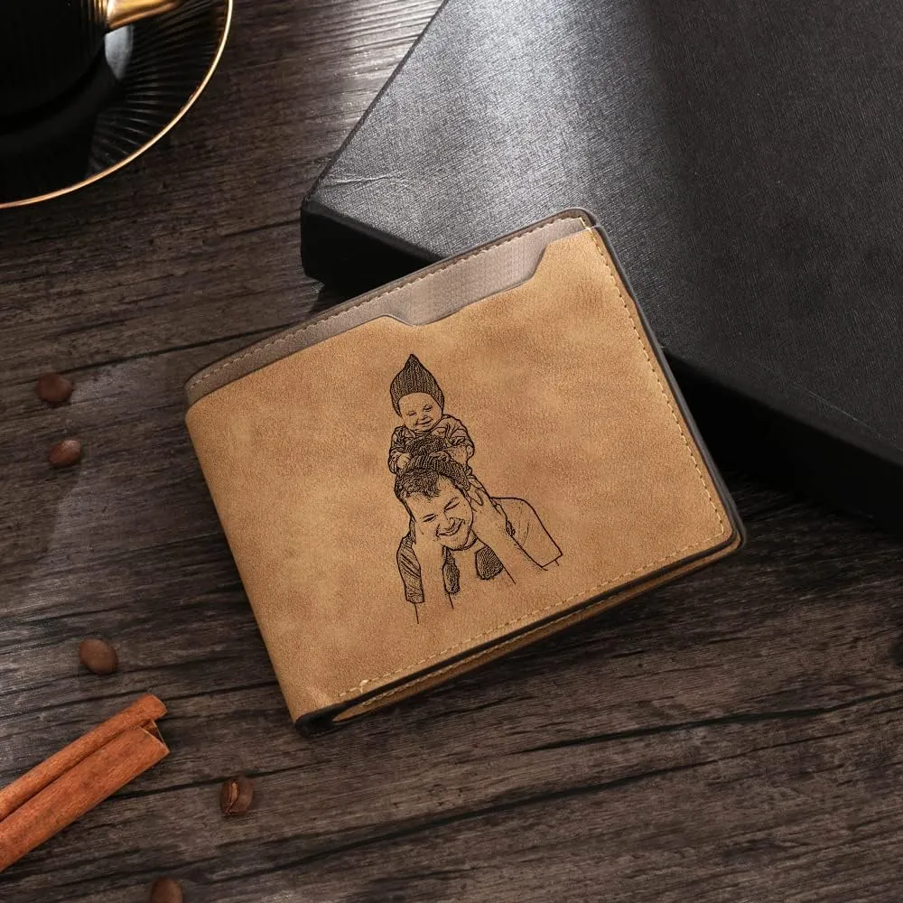 JewelOra Personalized Father's Gifts Custom Photo Wallet for Men, Personalized Engraved Initial Name Wallet, Customized Picture Leather Wallet for Father's Day Gift for Husband, Dad, Son(Style 2)