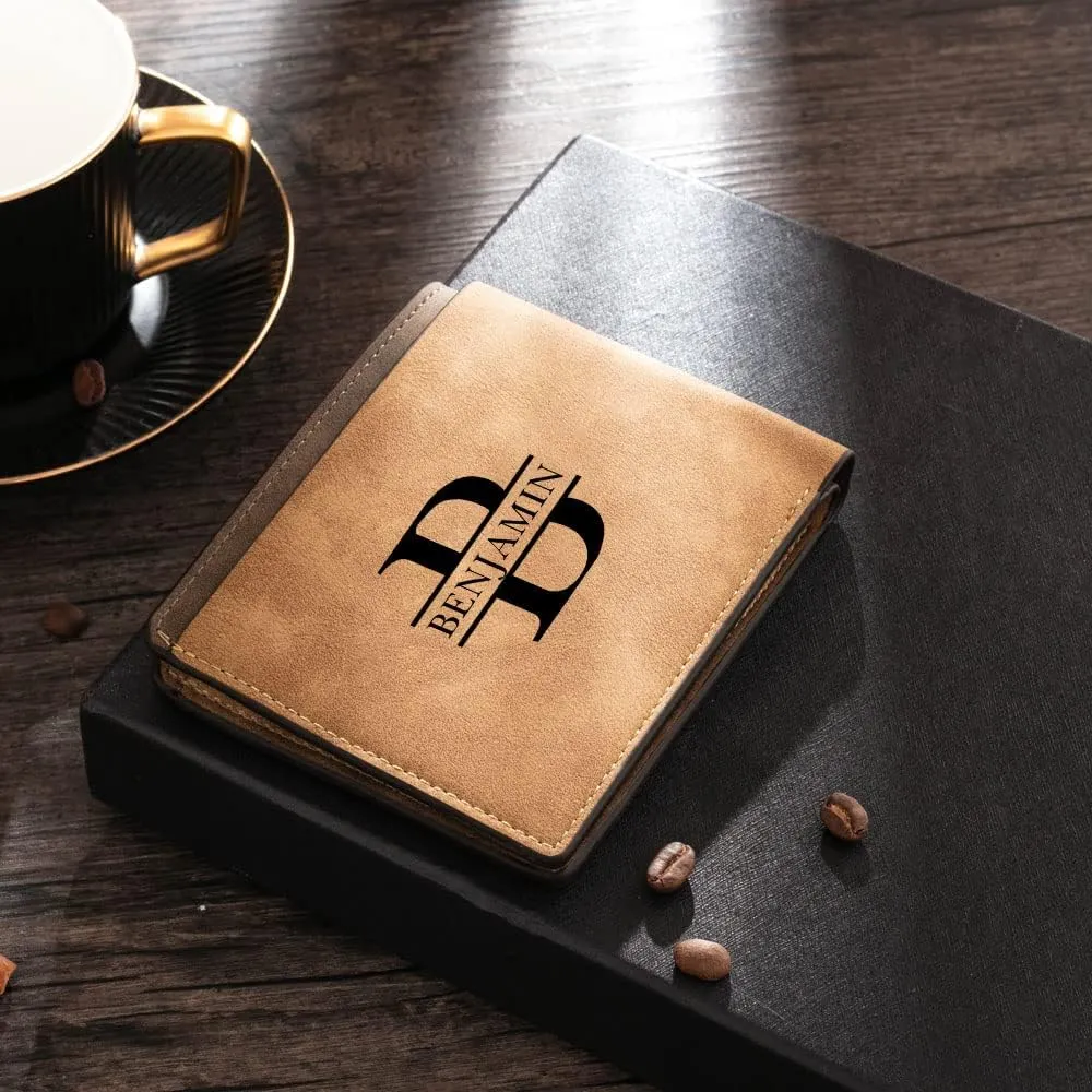 JewelOra Personalized Father's Gifts Custom Photo Wallet for Men, Personalized Engraved Initial Name Wallet, Customized Picture Leather Wallet for Father's Day Gift for Husband, Dad, Son(Style 2)