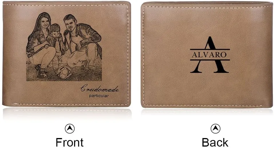 JewelOra Personalized Father's Gifts Custom Photo Wallet for Men, Personalized Engraved Initial Name Wallet, Customized Picture Leather Wallet for Father's Day Gift for Husband, Dad, Son(Style 3)