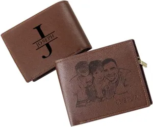 JewelOra Personalized Father's Gifts Custom Photo Wallet for Men, Personalized Engraved Initial Name Wallet, Customized Picture Leather Wallet for Father's Day Gift for Husband, Dad, Son(Style 4)