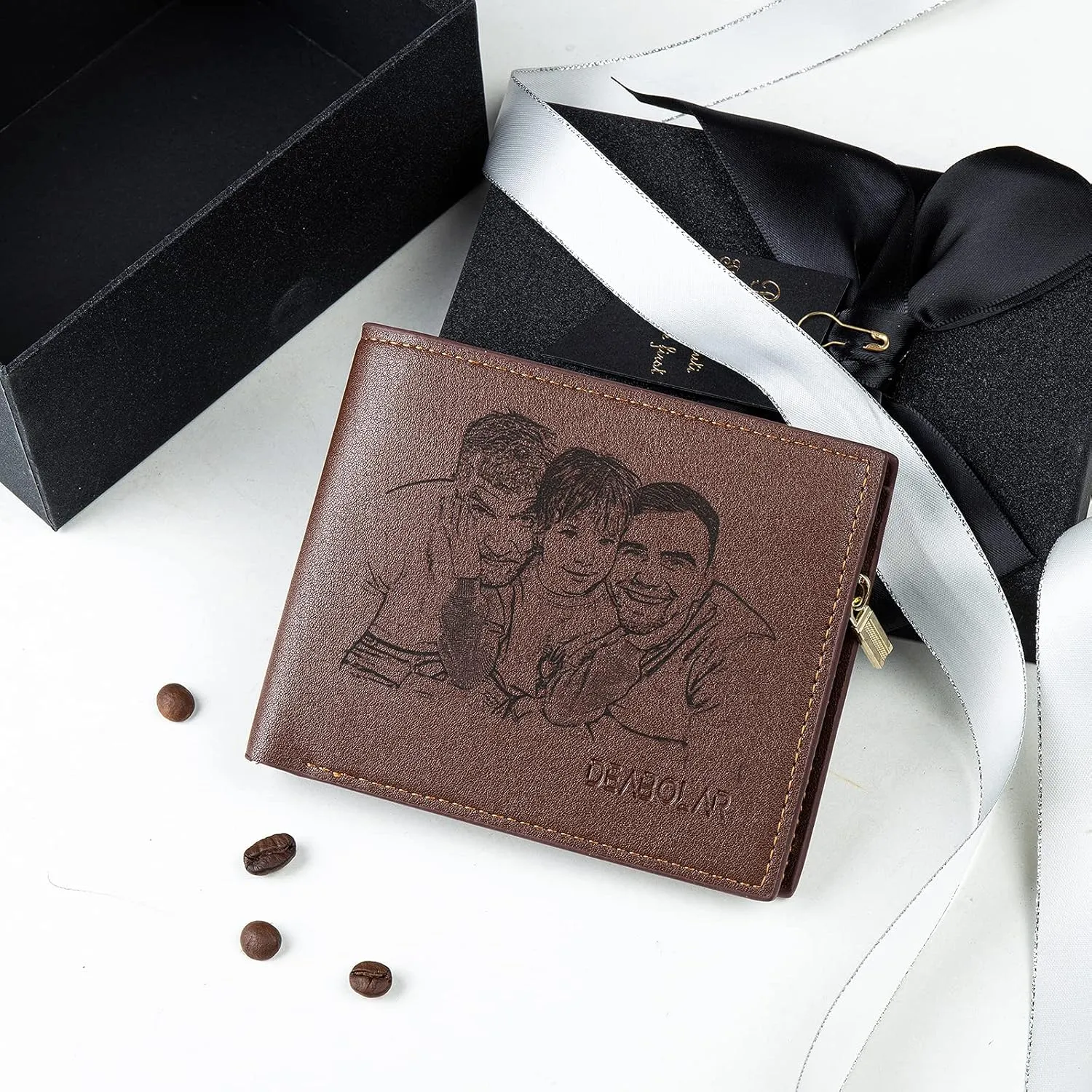JewelOra Personalized Father's Gifts Custom Photo Wallet for Men, Personalized Engraved Initial Name Wallet, Customized Picture Leather Wallet for Father's Day Gift for Husband, Dad, Son(Style 4)