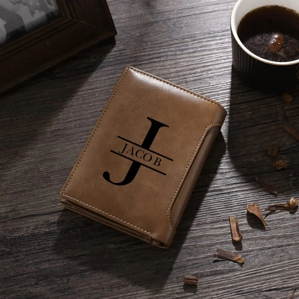 JewelOra Personalized Father's Gifts Custom Photo Wallet for Men, Personalized Engraved Initial Name Wallet, Customized Picture Leather Wallet for Father's Day Gift for Husband, Dad, Son(Style 6)