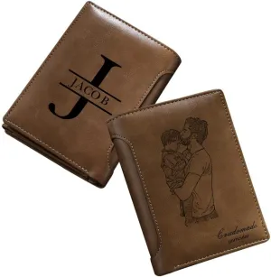 JewelOra Personalized Father's Gifts Custom Photo Wallet for Men, Personalized Engraved Initial Name Wallet, Customized Picture Leather Wallet for Father's Day Gift for Husband, Dad, Son(Style 6)