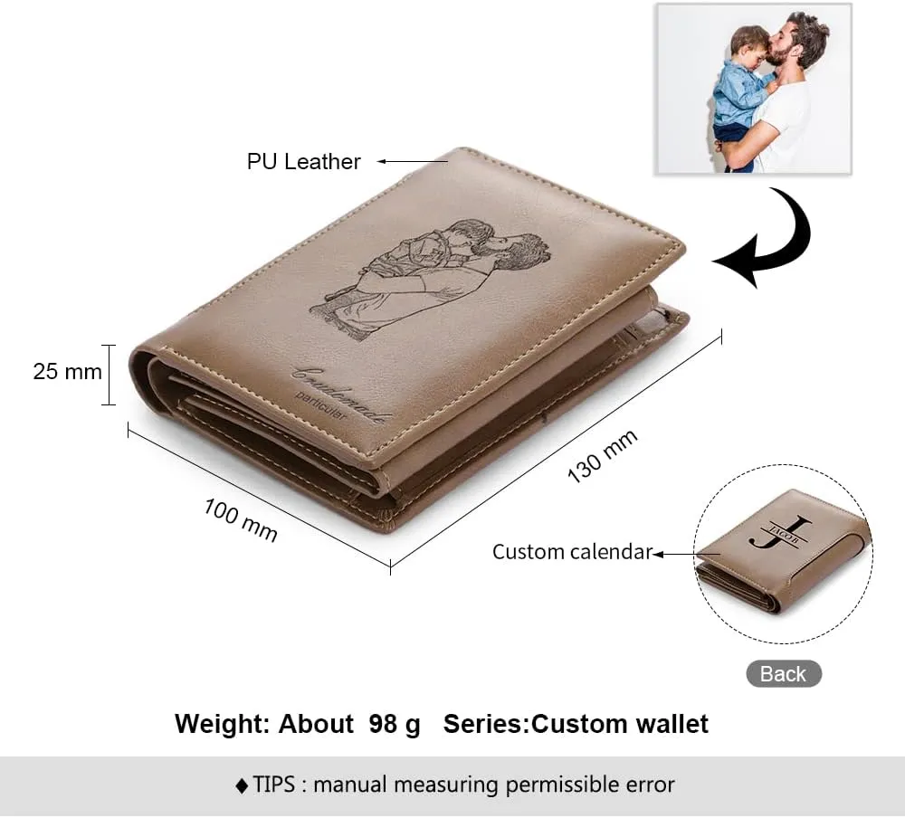 JewelOra Personalized Father's Gifts Custom Photo Wallet for Men, Personalized Engraved Initial Name Wallet, Customized Picture Leather Wallet for Father's Day Gift for Husband, Dad, Son(Style 6)