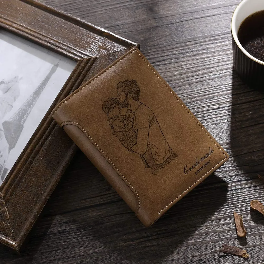 JewelOra Personalized Father's Gifts Custom Photo Wallet for Men, Personalized Engraved Initial Name Wallet, Customized Picture Leather Wallet for Father's Day Gift for Husband, Dad, Son(Style 6)