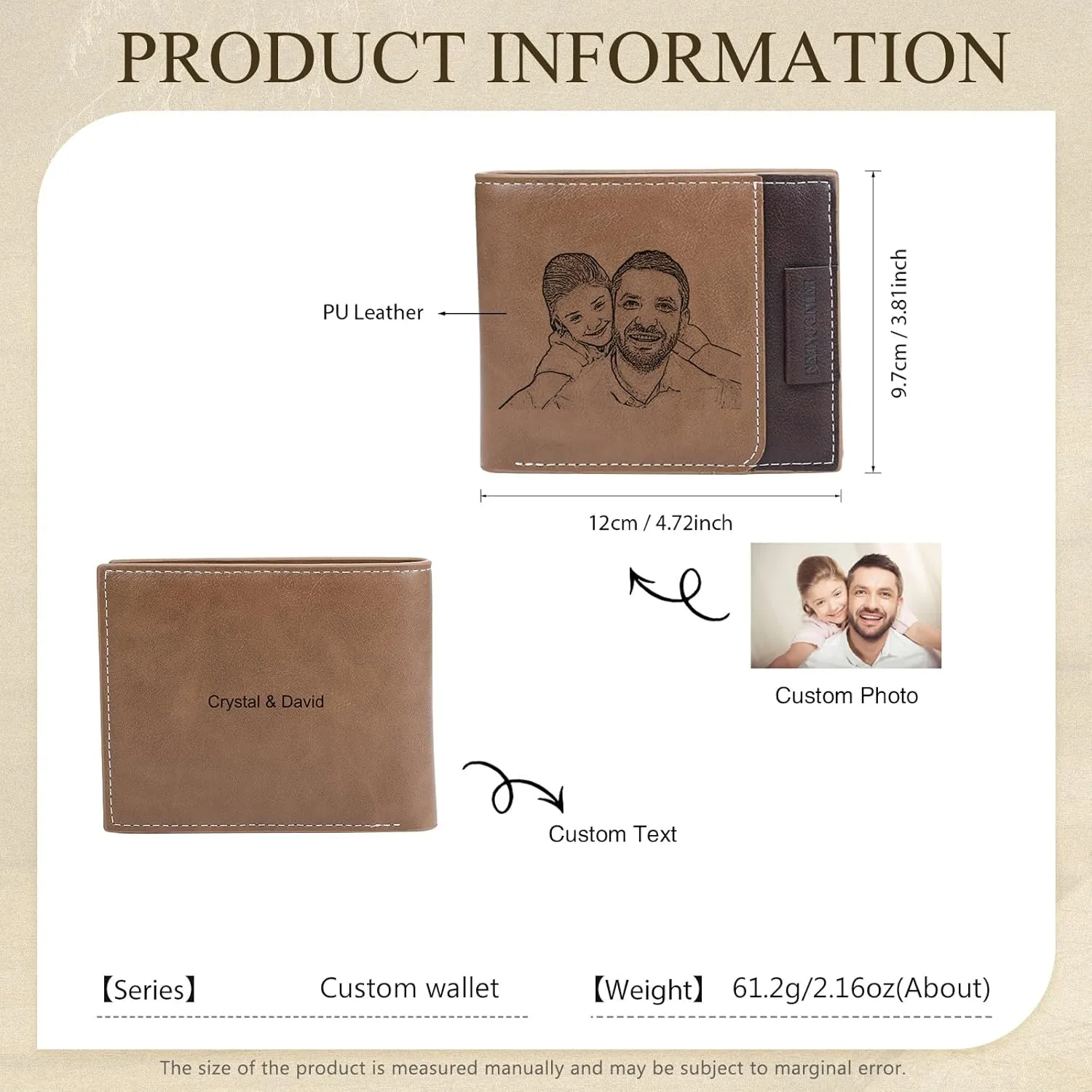 JewelOra Personalized Gifts for Men - Custom Photo Mens Wallet & Keychain Gifts Set for Father's Day - Customized Gift Box for Dad, Husband (Wallet Sets-6)