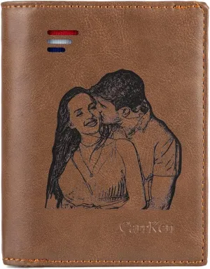 JewelOra Personalized Men's Photo Wallet, Custom Engraved Text Wallet Personalized Men's Zipper Wallet Birthday Christmas Gift for Husband, Dad, Son, Boyfriend(Brown-4)