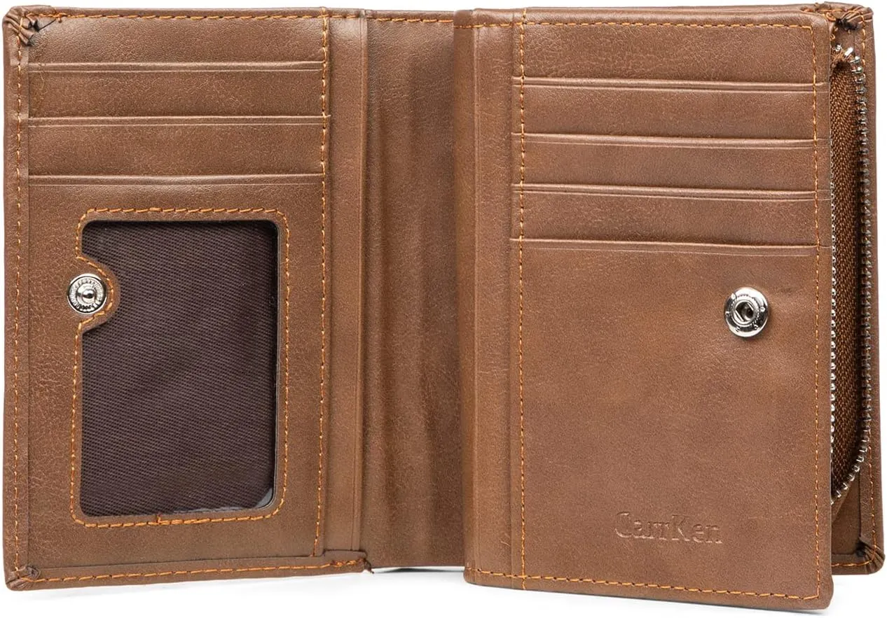 JewelOra Personalized Men's Photo Wallet, Custom Engraved Text Wallet Personalized Men's Zipper Wallet Birthday Christmas Gift for Husband, Dad, Son, Boyfriend(Brown-4)