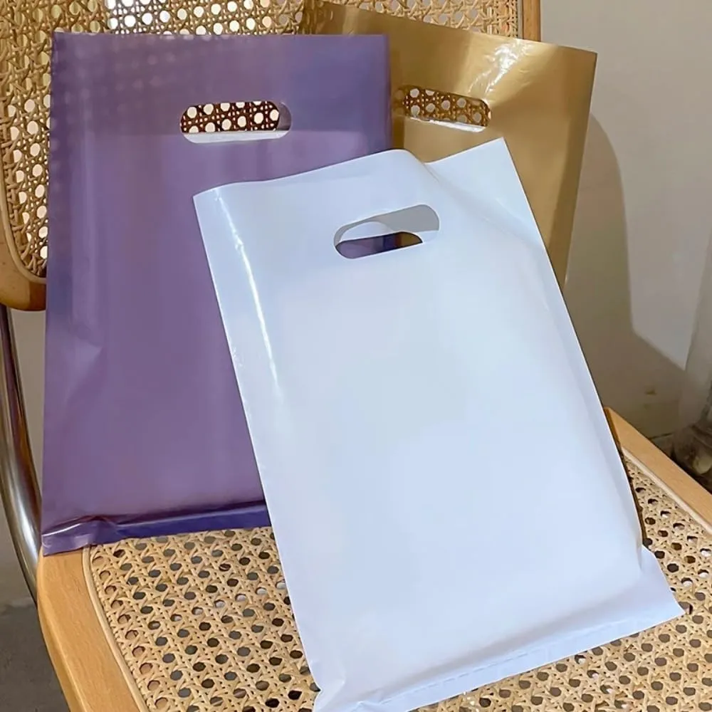 jfs 100pcs Customized Logo Mall Shopping Bags with Gift Bags Custom Reusable Merchandise Tote Bag Personalized Text Logo Plastic Packaging Bags (WHITE,15x20cm)