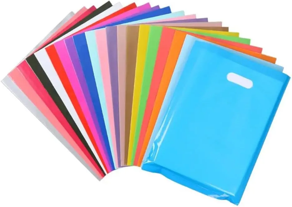 jfs 100pcs Customized Logo Mall Shopping Bags with Gift Bags Custom Reusable Merchandise Tote Bag Personalized Text Logo Plastic Packaging Bags (WHITE,15x20cm)