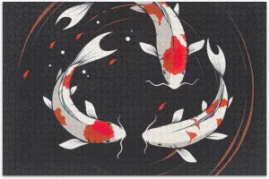 Jigsaw 1000 Puzzles for Adults Koi Fish Swim Black Gifts for White Elephant Game Unique Puzzle Animal Floral Art, 29.5x19.7 Inch