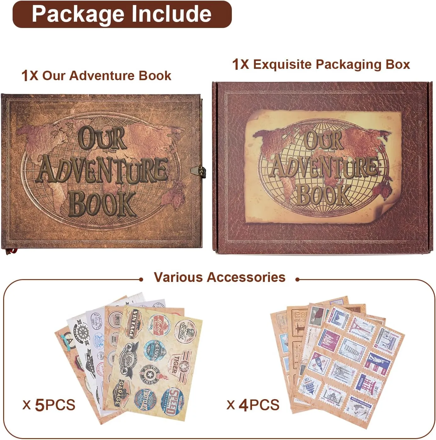 JIMBON Our Adventure Book 180 Pages Scrapbook Photo Album,Retro Style Embossed Letter Leather Cover Travel Diary Journal Scrap Book For Couples,Memory Book For Anniversary Wedding