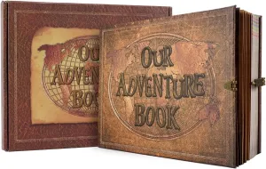 JIMBON Our Adventure Book 180 Pages Scrapbook Photo Album,Retro Style Embossed Letter Leather Cover Travel Diary Journal Scrap Book For Couples,Memory Book For Anniversary Wedding