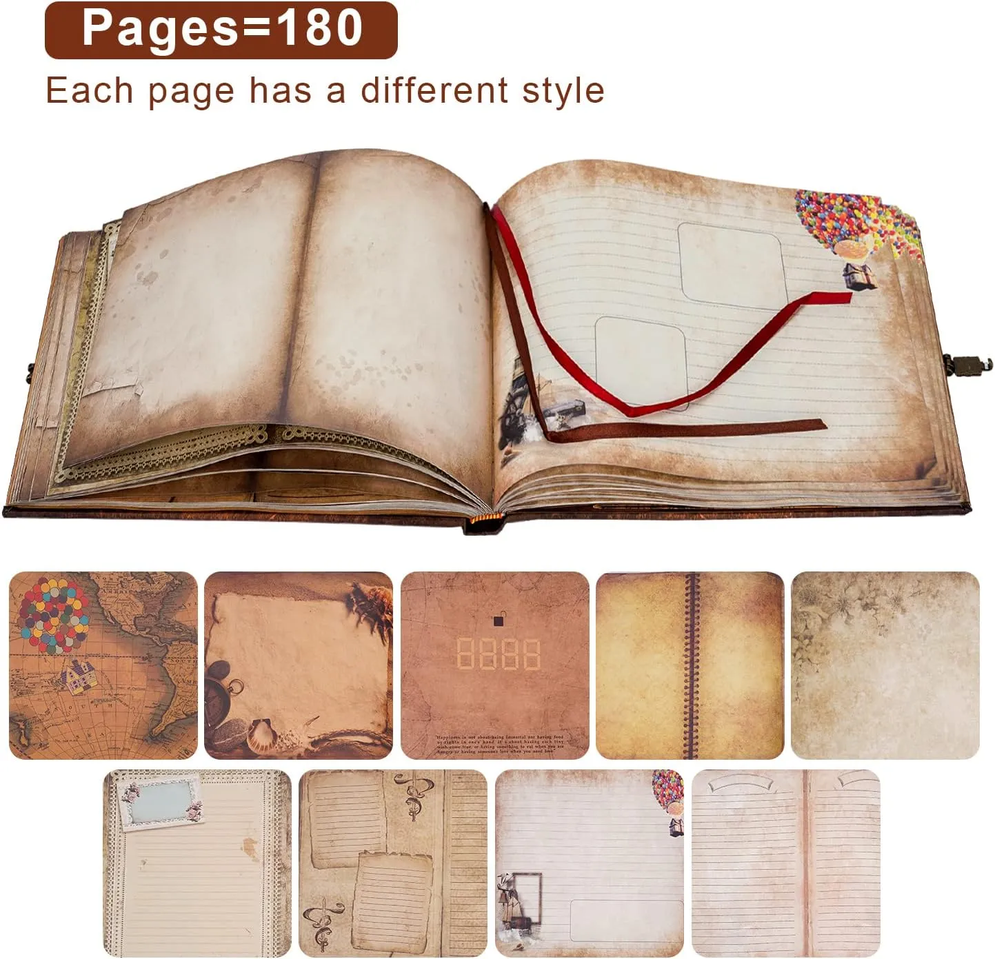 JIMBON Our Adventure Book 180 Pages Scrapbook Photo Album,Retro Style Embossed Letter Leather Cover Travel Diary Journal Scrap Book For Couples,Memory Book For Anniversary Wedding