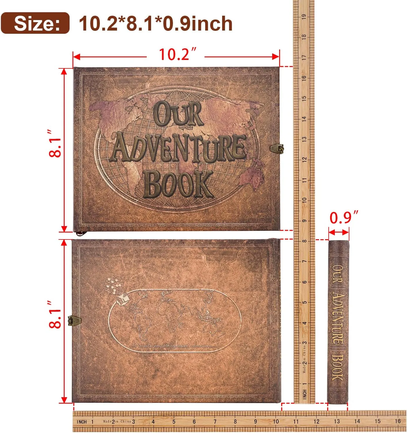 JIMBON Our Adventure Book 180 Pages Scrapbook Photo Album,Retro Style Embossed Letter Leather Cover Travel Diary Journal Scrap Book For Couples,Memory Book For Anniversary Wedding