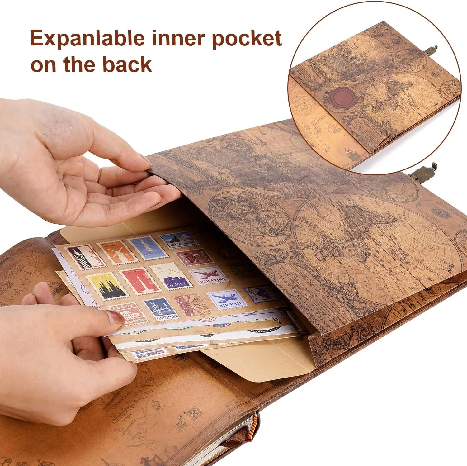 JIMBON Our Adventure Book 180 Pages Scrapbook Photo Album,Retro Style Embossed Letter Leather Cover Travel Diary Journal Scrap Book For Couples,Memory Book For Anniversary Wedding