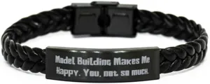 Joke Model Building Braided Leather Bracelet, Model Building Makes Me, Fancy Gifts for Friends from Friends, Birthday Gifts, KNex, Erector Set, Tinker Toys, Lincoln Logs