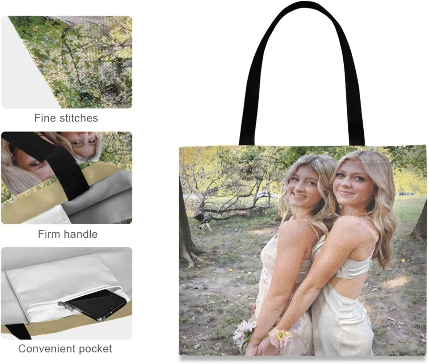 JSTEL Custom Photo Canvas Tote Bag Personalized Picture Tote Bag Customized Photo Tote Bag Women Gift