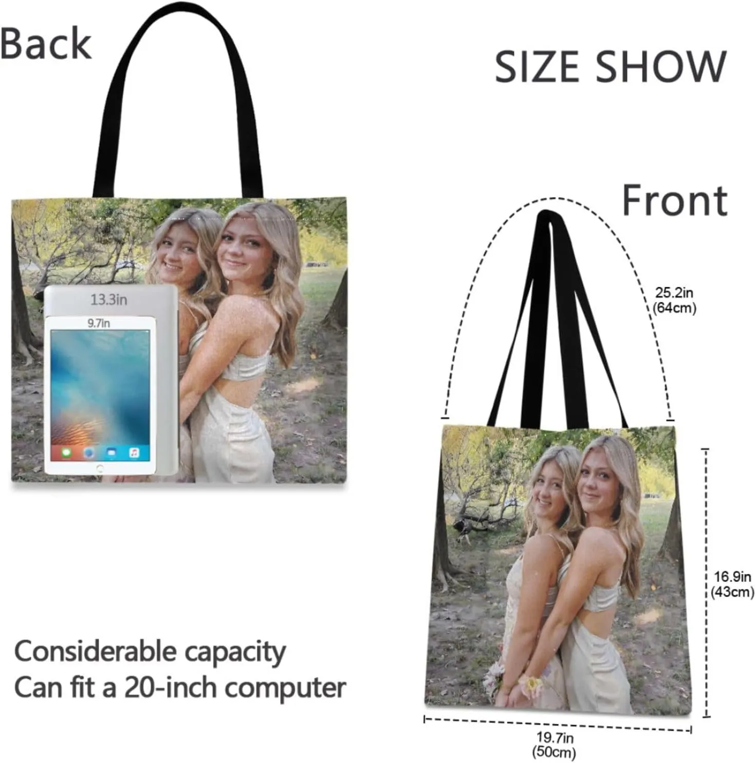 JSTEL Custom Photo Canvas Tote Bag Personalized Picture Tote Bag Customized Photo Tote Bag Women Gift