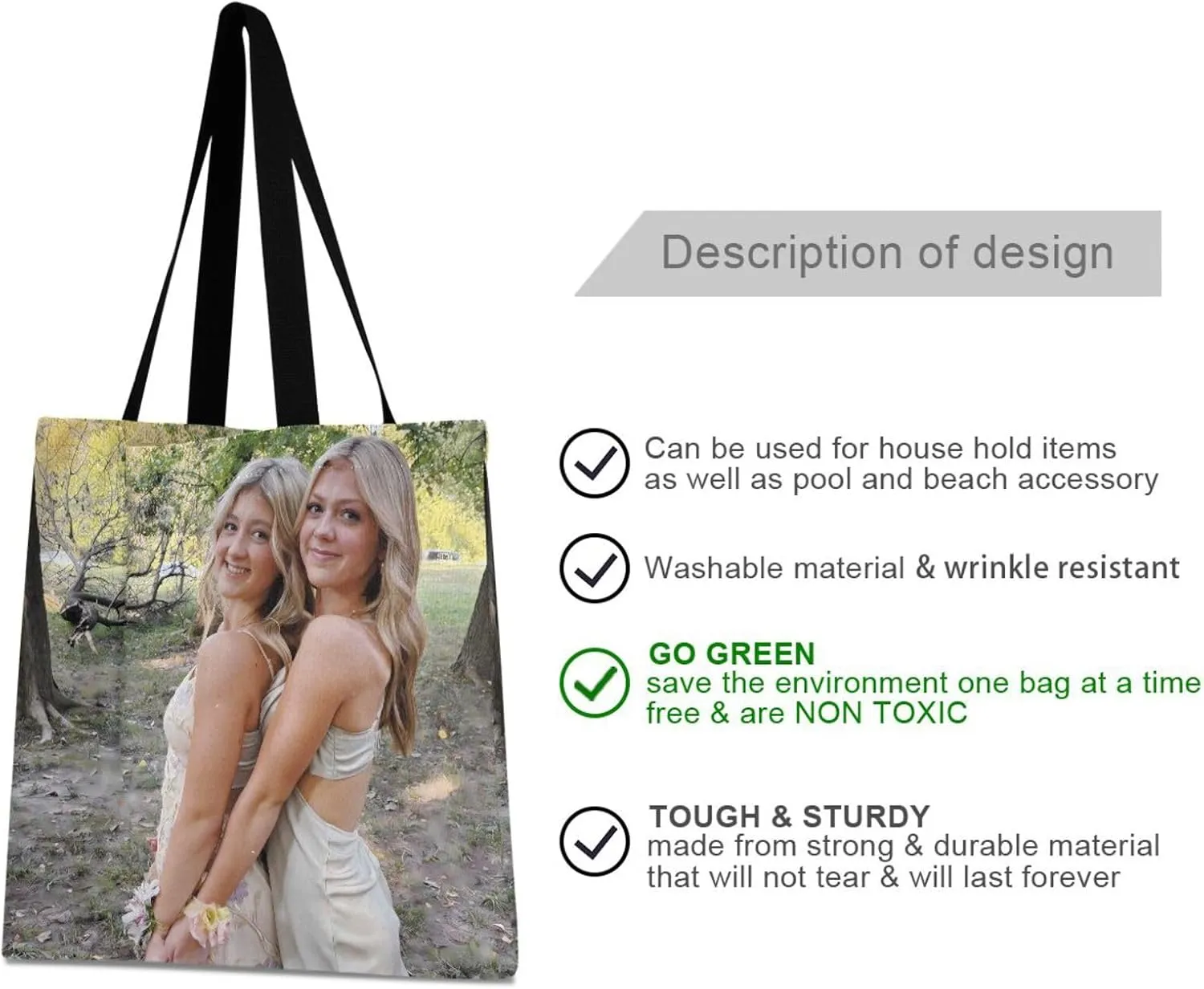 JSTEL Custom Photo Canvas Tote Bag Personalized Picture Tote Bag Customized Photo Tote Bag Women Gift