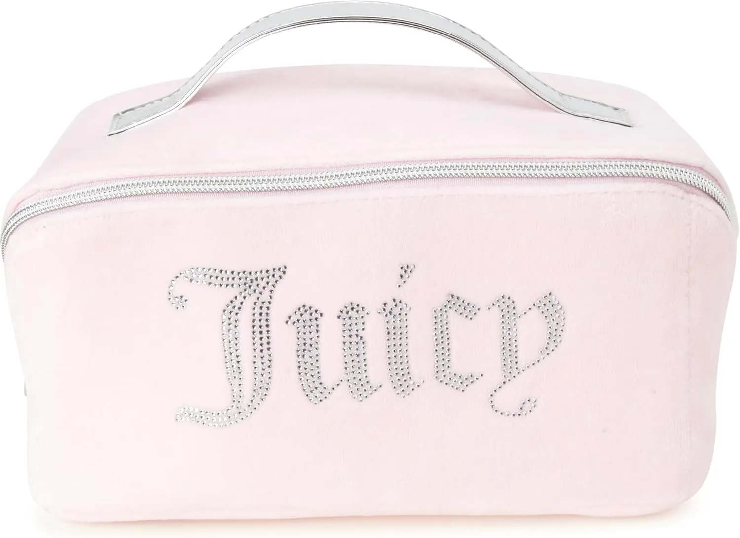 Juicy Couture Women's Cosmetics Bag - Travel Makeup and Toiletries Cross Zip Pouch - Travel Cosmetic Bag, Pink Terry