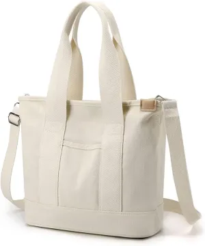 Juoxeepy Canvas Tote Bag Mini Handbag Tote Purse with Zipper Women Canvas Crossbody Bag Purse Top Handle Satchel Handbags for Office, School, Travel
