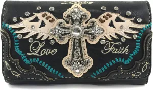 Justin West Cross Angel Wings Love Faith Hope Embroidery CCW Concealed Carry Shoulder Purse Messenger
