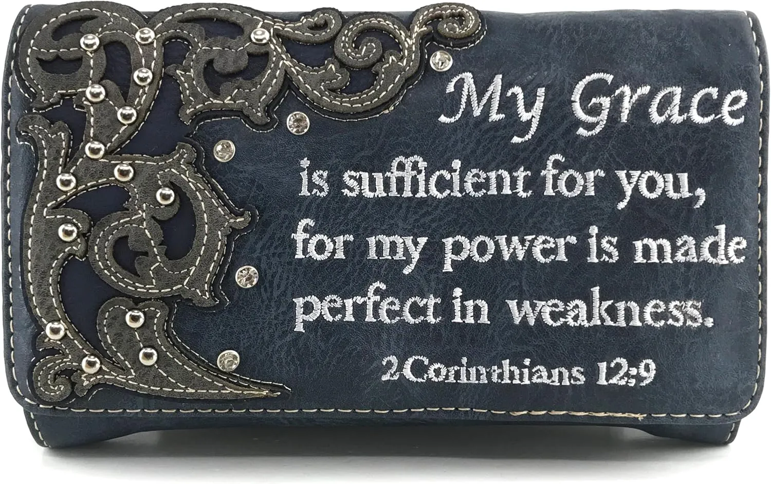 Justin West My Grace Floral 2 Corinthians 12:9 Bible Verse Rhinestone Tote Shoulder Concealed Carry Handbag Messenger Wallet