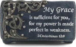 Justin West My Grace Floral 2 Corinthians 12:9 Bible Verse Rhinestone Tote Shoulder Concealed Carry Handbag Messenger Wallet