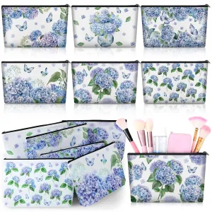 Kacctyen 6 Pack Flower Makeup Bags for Women, Blue Floral Cosmetic Bags Bulk, Hydrangea Small Makeup Pouch, Zipper Travel Toiletry Pouch for Purse Wedding Mother's Day Birthday Baby Shower Party Favor