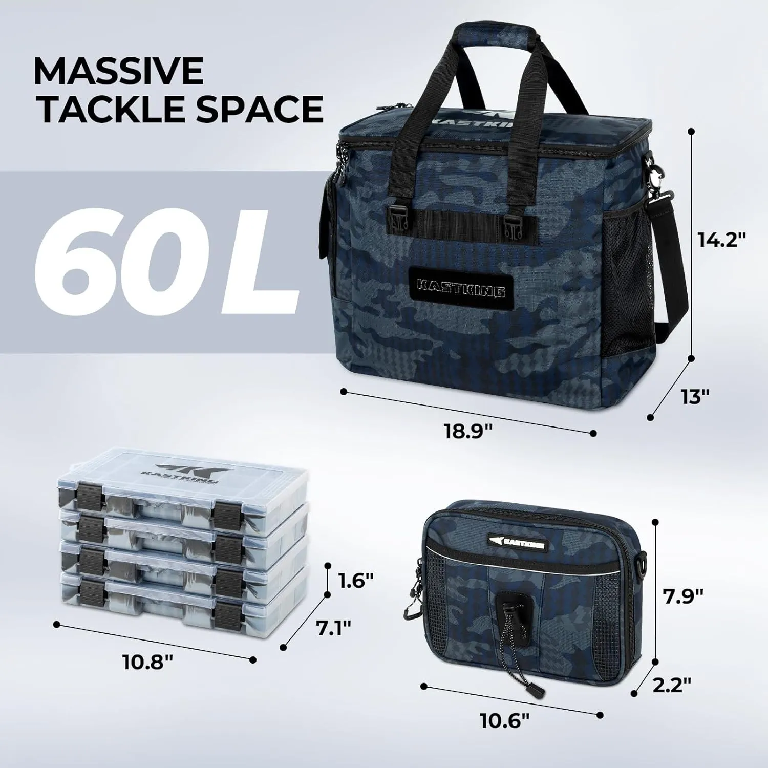 KastKing BaitSpace Fishing Tackle Bag With 4 Tackle Boxes & Removable Bait Binder, Water-Resistant Tackle Storage, Durable Fishing Gear, Adjustable Shoulder Strap