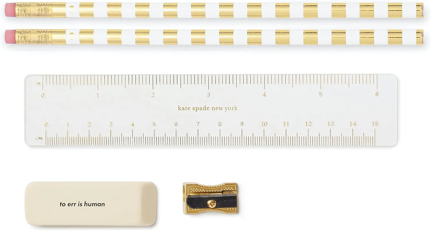 kate spade new york Pen and Pencil Case with Office Supplies, Zip Pouch Includes 2 Pencils, Sharpener, Eraser, and Ruler, Floral Garden
