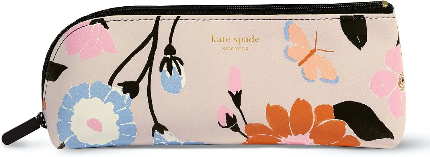 kate spade new york Pen and Pencil Case with Office Supplies, Zip Pouch Includes 2 Pencils, Sharpener, Eraser, and Ruler, Floral Garden