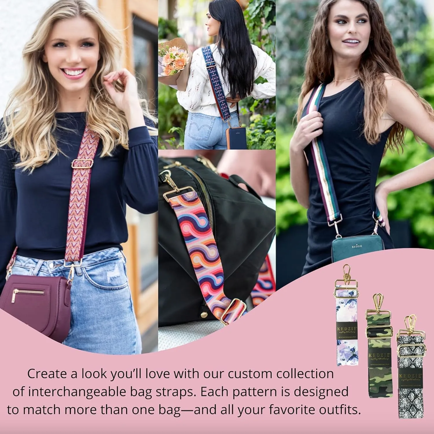KEDZIE Interchangeable Classic Print Adjustable Length 55” Handbag Purse Strap Replacement 2-inch Wide Crossbody Strap
