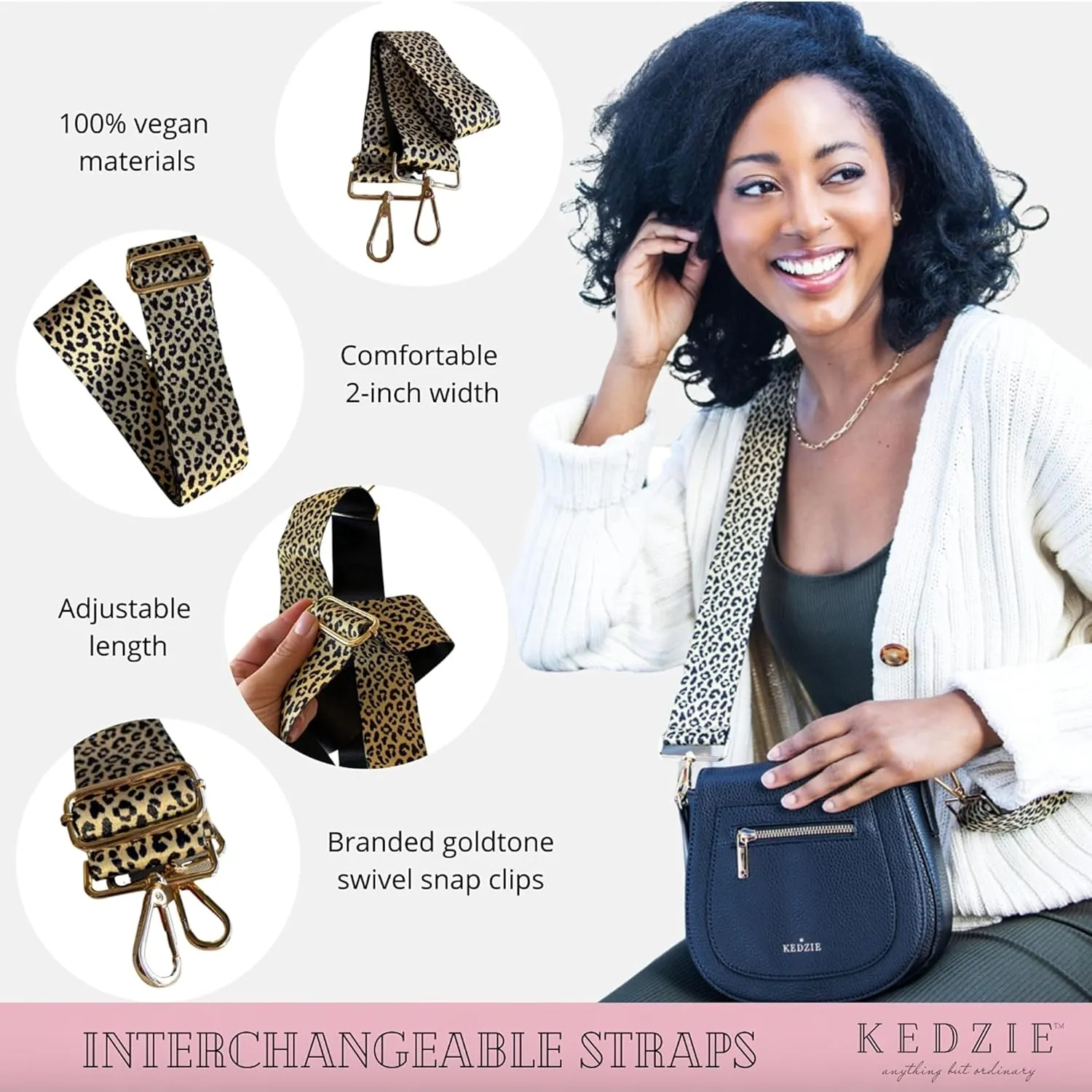 KEDZIE Interchangeable Classic Print Adjustable Length 55” Handbag Purse Strap Replacement 2-inch Wide Crossbody Strap