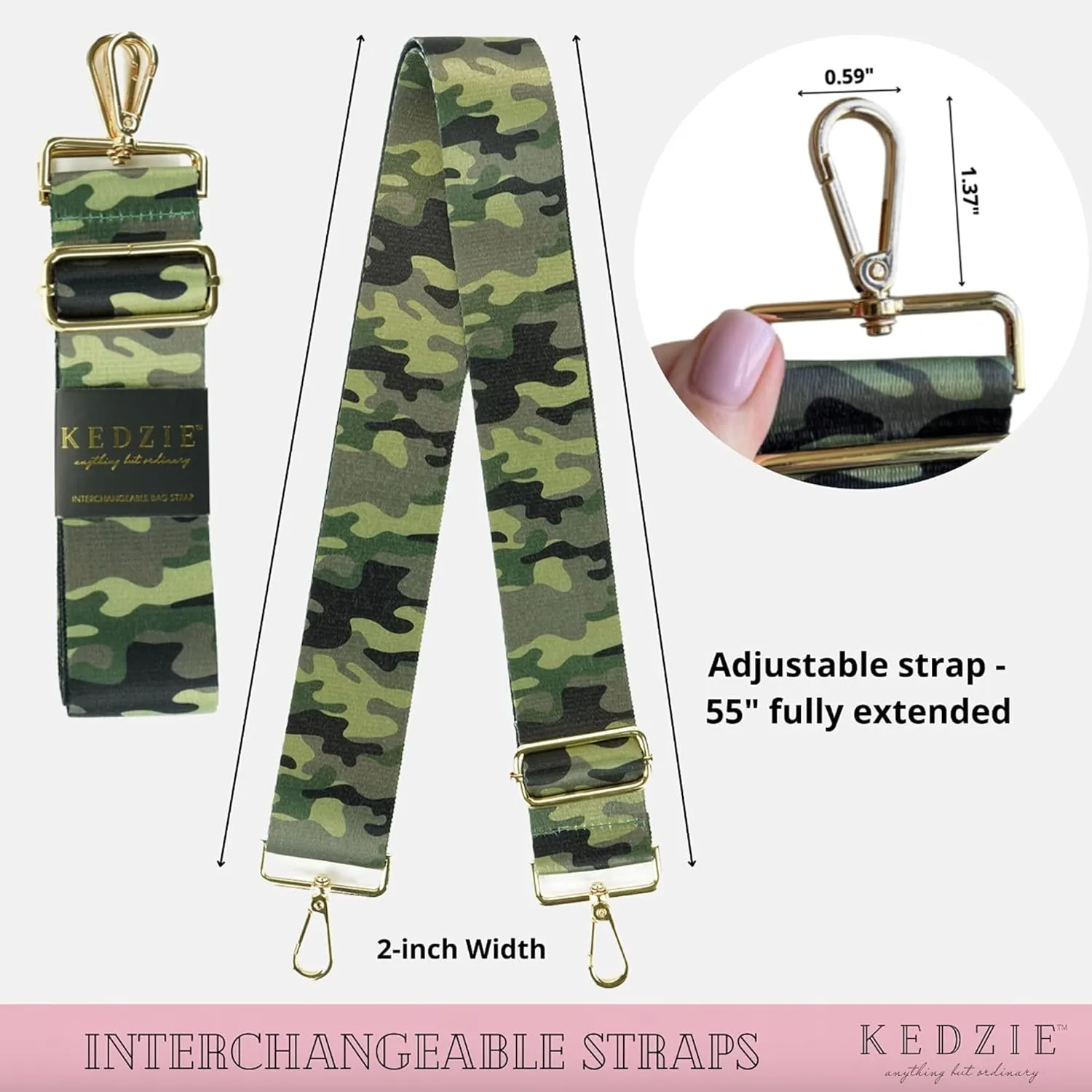 KEDZIE Interchangeable Classic Print Adjustable Length 55” Handbag Purse Strap Replacement 2-inch Wide Crossbody Strap