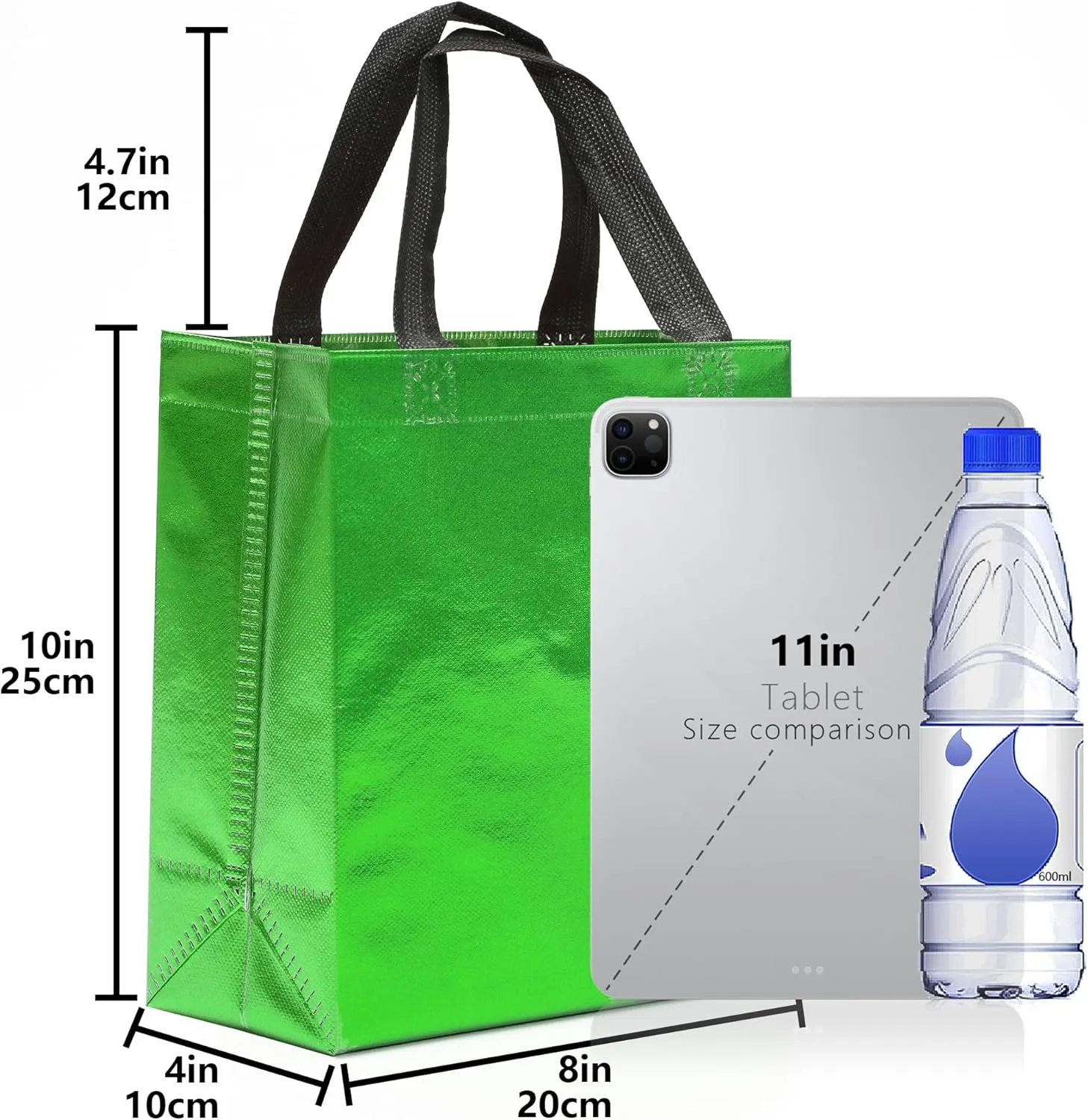KeerxunBag 12pcs Reusable Gift Bags（Includes Tissue Paper） Gift bag with handle Birthdays Parties Holidays Weddings Medium 10x4x8in green Gift Bags