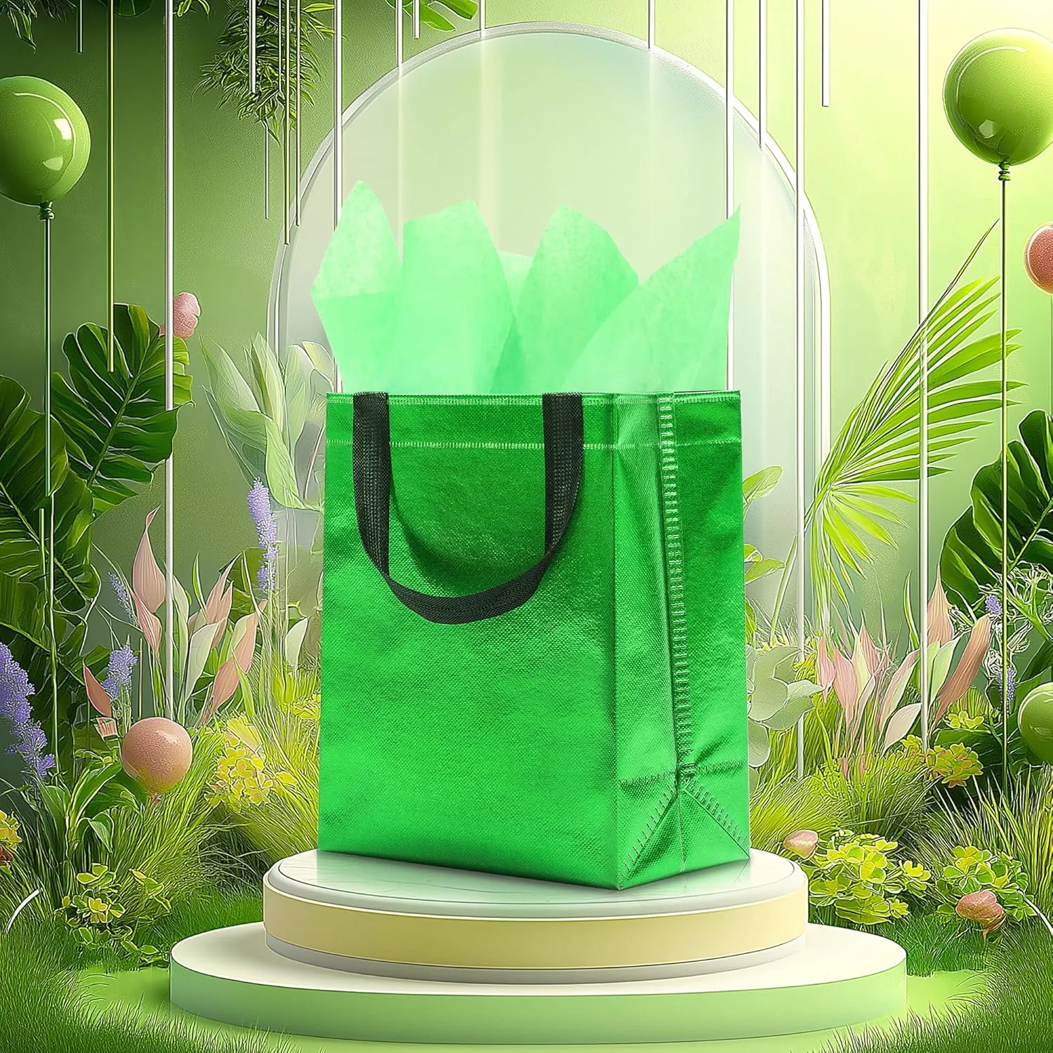 KeerxunBag 12pcs Reusable Gift Bags（Includes Tissue Paper） Gift bag with handle Birthdays Parties Holidays Weddings Medium 10x4x8in green Gift Bags