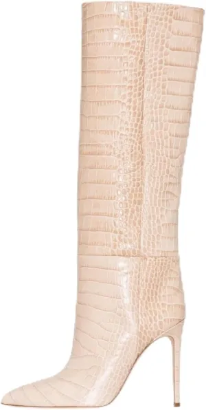 keleimusi Women's Knee High Boots in Crocodile Embossed Pointed Toe Stiletto Pull-on Shoes for Women