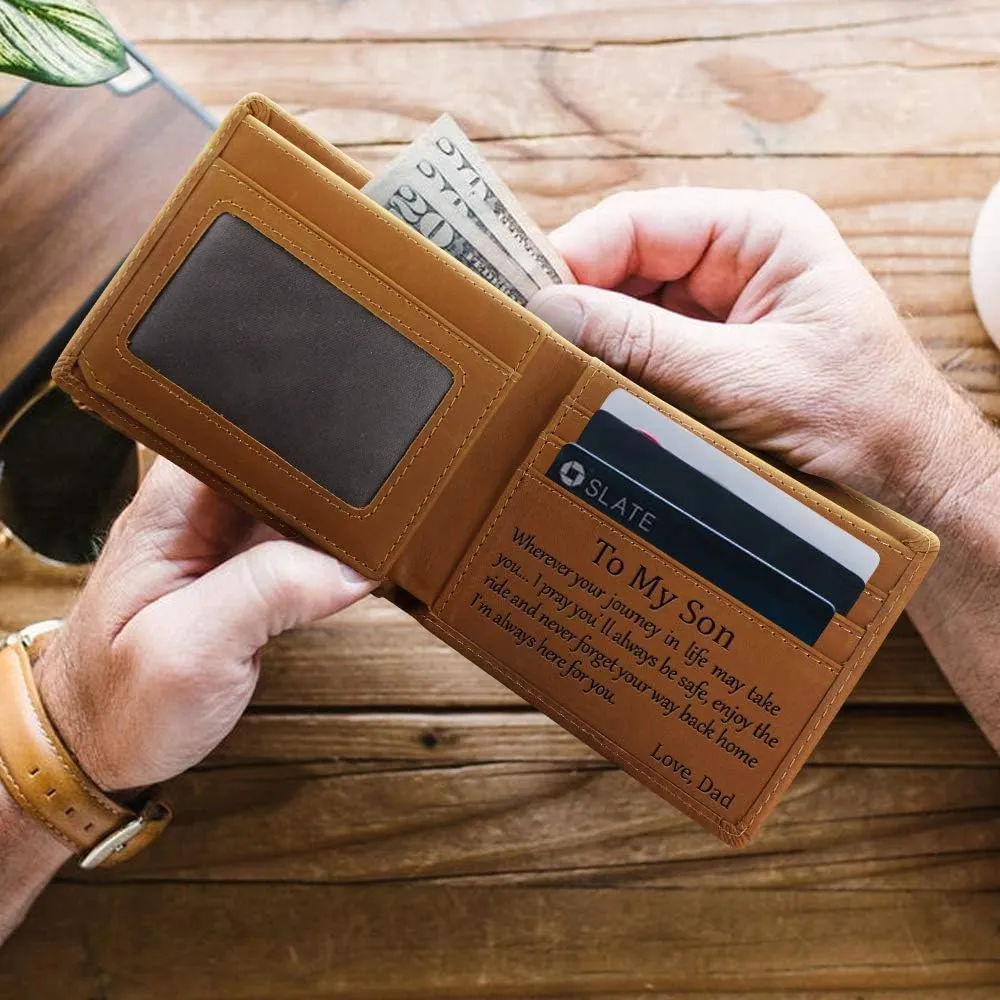 Kenon Personalized Leather Wallet For Dad，Engraved RFID Blocking Bifold Stylish Brown Wallet For Dad Father's day Birthday Christmas Gifts